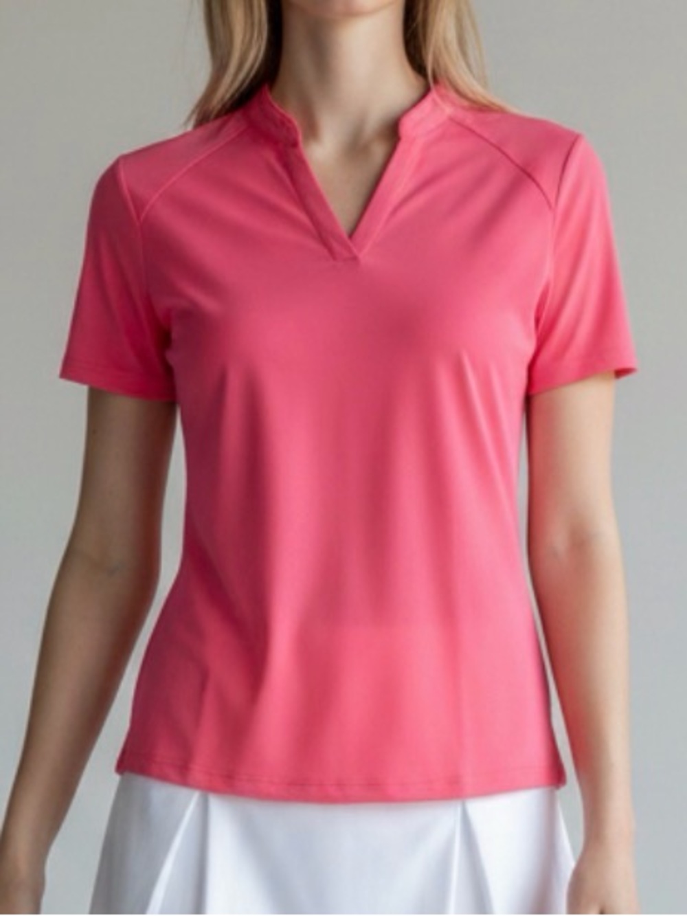 UPF 50+ Pink Collarless V-Neck Golf Shirt
